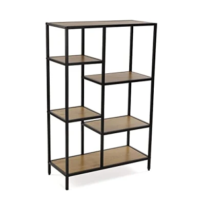 Immagine di VERSA Cedric Scaffale per Libri, Libreria Industriale Sala, Ufficio, Ingresso, con 6 Ripiani o mensole, Misure (A x L l) 109 30 70 cm, Legno e Metallo, Colore Nero Marrone