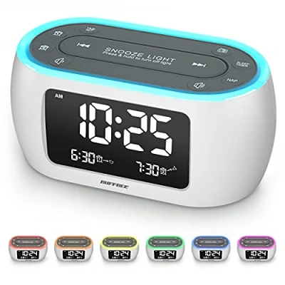 Immagine di BUFFBEE Radio Sveglia con Luce Notturna a 7 colori, Doppio Allarme, Snooze, Dimmer, Porta USB, Timer Riposo, Digitale FM e Notte Bianco