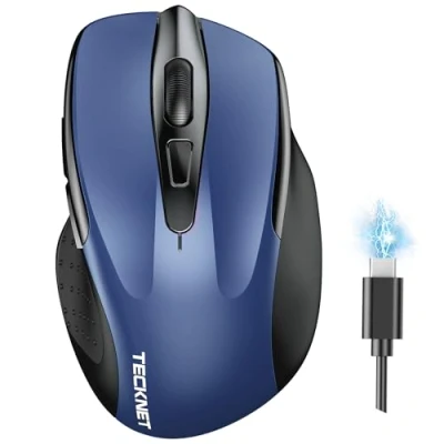 Immagine di TECKNET Mouse Bluetooth Ricaricabile, Multi dispositivo Wireless Silenzioso (Tri Mode: BT 5.0/3.0 + 2.4G), 4800 DPI Ergonomico Portatile per Laptops, Mac OS, Android, Windows