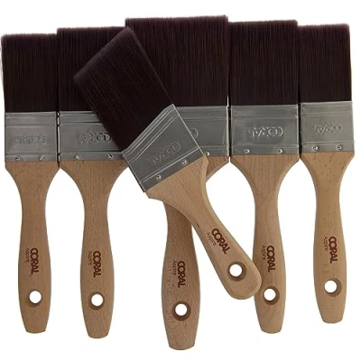 Immagine di Coral 31719 Aspire Set di 6 pennelli professionali con taglio dritto, profilo piatto per una finitura ultra liscia e precisa, emulsione commerciale, legno FSC lucido, 2 x 3,8 cm, 5,1 7,6