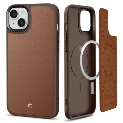 Immagine di CYRILL di Spigen Kajuk Mag [Ricarica Magnetica] Cover Compatibile con iPhone 14 Plus 6.7&quot; (2022) Custodia TPU Bumper Protettiva Antiurto in Pelle PU Premium Marrone