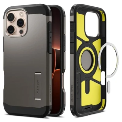 Immagine di Spigen Cover per iPhone 16 Pro Max, Tough Armor (AI) MagFit, Compatibile con MagSafe Grigio