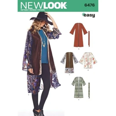 Immagine di New Look 6476 Kimono da Donna, con Maniche e Lunghezza, Carta, Bianco, 22.00 x 15.00 1.00 cm