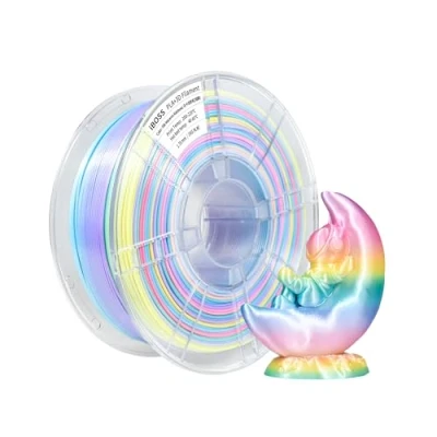 Immagine di iBOSS filamento per stampante 3D in seta Macaron Arcobaleno PLA+ 1,75 mm +/ 0,02 mm, 1 kg (2,2 lb), PLA PRO stampa 3D, adatto alla maggior parte delle stampanti FDM