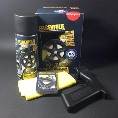 Immagine di Mibenco Set di pellicole per ruote, 4 x 400 ml, colore: Nero opaco + Sprayboy