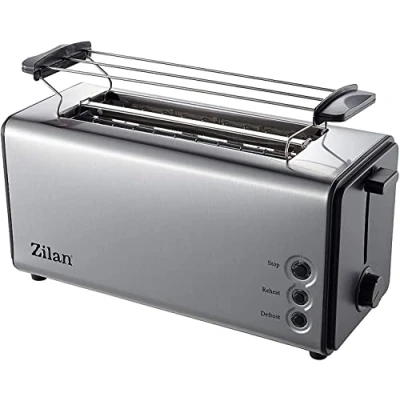 Immagine di Zilan, tostapane a fessura lunga, automatico 4 fette, XXL, 5 livelli di tostatura, accessorio per il pane, funzione scongelamento, vassoio raccoglibriciole in acciaio inox