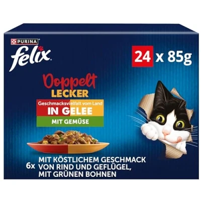 Immagine di FELIX Ottimo come appare, doppio cibo per gatti bagnato in gelatina, mix di varietà, confezione da 4 (4 x 24 sacchetti 85 g)