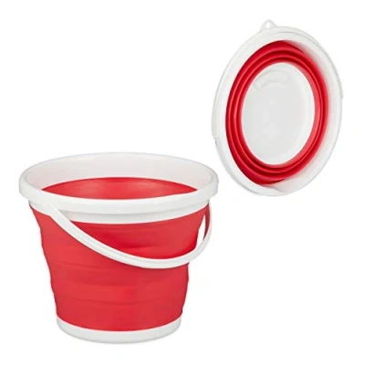 Immagine di Relaxdays Secchio Pieghevole da 10 Litri, Pieghevole, Recipiente Richiudibile, per Casa Automobile e Campeggio, Rosso