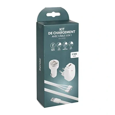 Immagine di ITENSE Caricatore rapido accendisigari Doppi ingressi USB con Presa di corrente Ricarica rapida cavo 3 in 1 Lunghezza: 0,65 cm punte: Apple/Micro USB/USB C