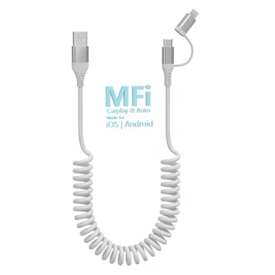 Immagine di Cavo da USB a C e Lightning 2 in 1,[Certificato MFi] Carplay Android Auto con ricarica rapida 3A sincronizzazione dati, corto per i Phone 16/15/14/13/12 Galaxy
