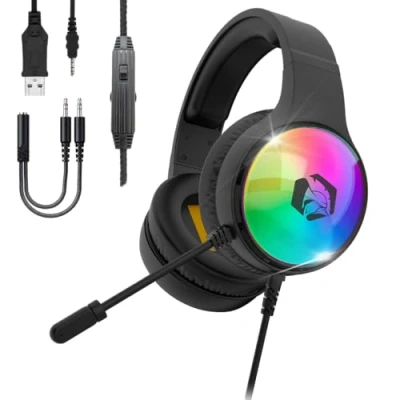 Immagine di EMPIRE Gaming 2024 Nuovo Icarus S16 Cuffie RGB per PS5, PS4, Xbox One/Series, PC, Mac, Smartphone, Tablet Telecomando Audio Stereo ad Alta Definizione Microfono Flessibile