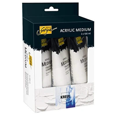 Immagine di KREUL 85930 Solo Goya Acrylic Medium Set di 3 tubi da 100 ml pasta strutturata universale, sabbia fine e gel strutturato lucido