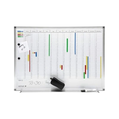Immagine di Genie AP2000 Lavagna magnetica scrivibile, con suddivisione mensile e annuale, cornice in alluminio, 77 x 56 cm