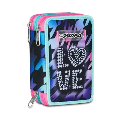 Immagine di Seven Astuccio Scuola 3 Zip, Viola Fucsia, Portapenne Triplo Scomparto Completo Di Penne, Matite, Colori, Accessori Zaino, Elementare, Bambina