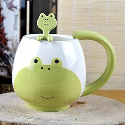 Immagine di Arawat Tazza rana divertente caffè carina tè in ceramica con cucchiaio e sottobicchiere 420ml espresso cappuccino Regalo di compleanno