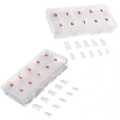 Immagine di JZK 500 x trasparenti + bianche naturali, misure assortite tip unghie con scalino professionali per ricostruzione gel e semipermanente acrilico punte finte scatola