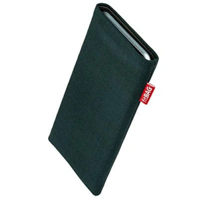 Immagine di fitBAG Rave Verde per Apple iPhone 16 Plus 6.7&quot; Custodia cellulare in tessuto con imbottitura microfibra Accessorio funzione di pulizia Made Germany