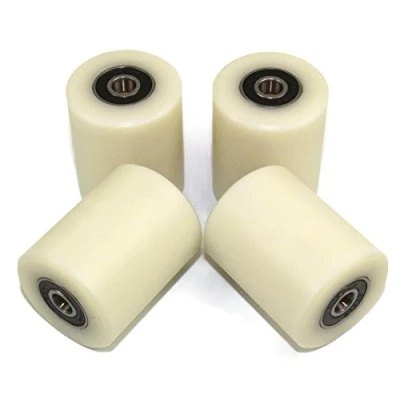 Immagine di 4 rotelle in nylon (poliammide) del diametro di 40 mm, larghezza 50 con cuscinetto da 8 realizzate macchine precisione UE (40 8)