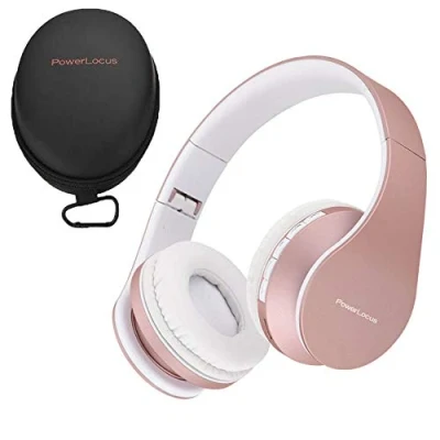 Immagine di PowerLocus Cuffie Bluetooth Senza Fili Over Ear Stereo Pieghevoli Auricolari, Wireless Riduzione del Rumore con Microfono per iPhone, Samsung, LG, iPad, PC, iPod (Oro Rosa)