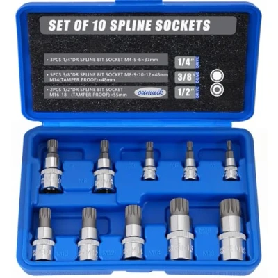 Immagine di oumuik, Set di 10 chiavi a bussola scanalate M4 M18 Torx triple quadrate con custodia