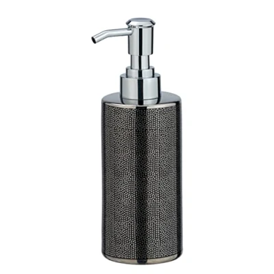 Immagine di Wenko Dispenser Sapone Nuria, dosatore di riempibile per Liquido e lozione, in Pregiata Ceramica con Lussuosa Superficie Strutturata Argento/Antracite, 7,5x18,7x6,5cm, capienza 300ml