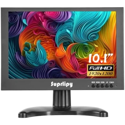 Immagine di Suprlipy Mini monitor HDMI da 10,1 pollici 1920x1200 16:10 IPS alloggiamento in metallo display LCD Supporto HDMI/VGA/AV/BNC Ingresso con telecomando Altoparlanti incorporati per telecamera di