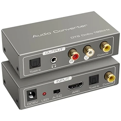 Immagine di HDMI ARC Adattatore Convertitore Audio Digitale Analogico 192 KHz Coassiale Ottico o ad + L/R Uscita Jack da 3,5 mm Support PS4 PS5 HDTV Blu Ray DVD