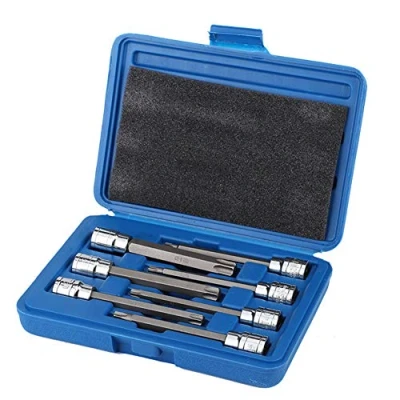 Immagine di Torx Socket, set di chiavi a bussola 7 pezzi 3/8&quot; attrezzi officina meccanica extra lunghi 110 mm Star Bit T25 T30 T40 T45 T50 T55 T60