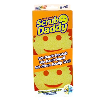 Immagine di Scrub Daddy Originale Spugna Piatti Lavabile, Spugne Cucina e Bagno, Non Graffia Prodotti per la Pulizia della Casa, Design Morbido Compatto FlexTexture, Lavabile in Lavastoviglie, Gialli 2 Pz