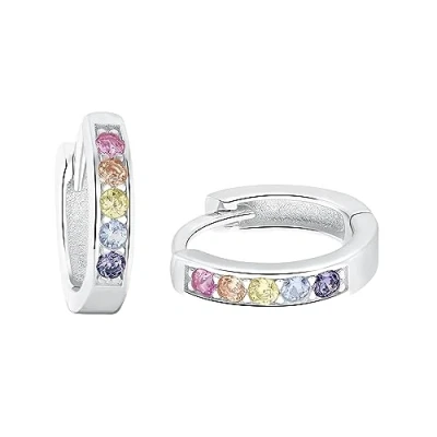 Immagine di amor Creoles Orecchini per Bambine in Argento 925, con Zirconia Cubica, 1.2 cm, Argento, Confezione Regalo, 2036778, Multicolore, Arcobaleno