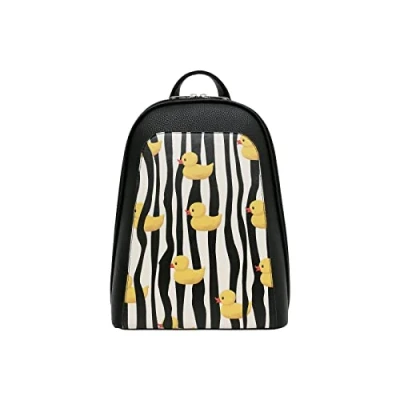 Immagine di DOGO Femme Cuir Vegan Noir Fait Main et Mode Sac à dos Ducky Motif
