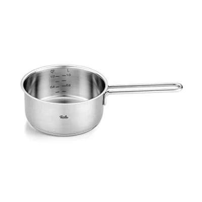 Immagine di Fissler Pure Collection Casseruola in acciaio inox (diametro 16 cm, capienza 1,4 litri) con bordo a versare, scala graduata interna, compatibile induzione