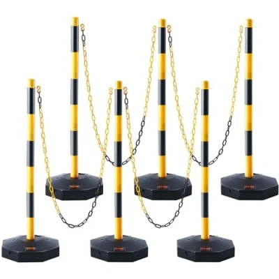 Immagine di VEVOR Paletti Stradali di Segnalazione 6 Pezzi Lunghezza Catena 2,4 m, per Marciapiedi, Set Barriera Stradale Gialli Neri Base Riempibile con Acqua Sabbia