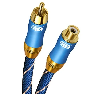 Immagine di EMK Cavo di Prolunga RCA (1 m) Subwoofer Maschio a Femmina Placcato oro Audio Coassiale Digitale per Soundbar, TV, Amplificatori, Sistemi Hi Fi