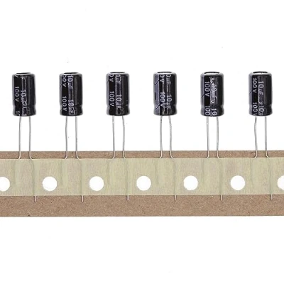 Immagine di 100 Pezzi 100V 10UF Condensatore elettrolitico in alluminio plug 6x11 6 * 11mm