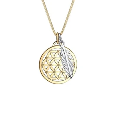 Immagine di Elli Collana Donne Ciondolo Fiore della Vita Piuma Bicolore in Argento Sterlino 925