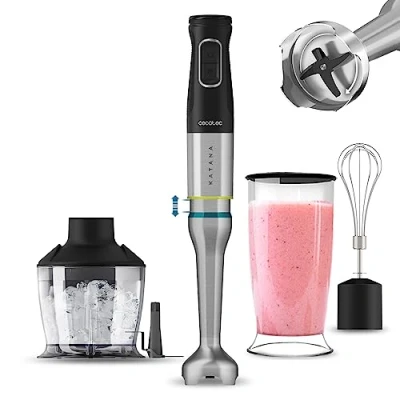 Immagine di Cecotec Frullatore a Immersione Katana 15 Chop B, 1500 W, 21 Velocità Turbo, 4 Lame Black Titanium, Cappa Antispruzzo, Piedino XL, Bicchiere da 800 ml, Sistema Perreomove Muove Le Su e Giù