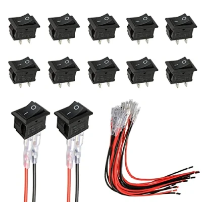 Immagine di HUAREW Mini Interruttore a bilanciere T85 KCD1 101 SPST 2 pin con cablaggio nero (10 pezzi)