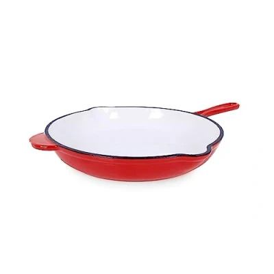 Immagine di ECHTWERK padella in ghisa con rivestimento smaltato, ghisa, due manici e beccuccio, adatta per forni, barbecue, induzione, crema, Ø 26,5 cm, rosso
