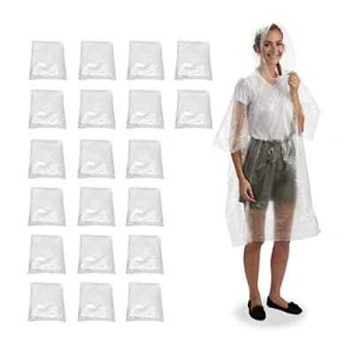 Immagine di Relaxdays Poncho Antipioggia, Set 20, Mantellina Impermeabile per Adulti, con Cappuccio, Monouso Unisex, PE, Trasparente, 100% plastica