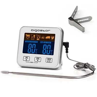 Immagine di Aigostar Elliott Termometro Cucina/Timer Cucina, Alimentare con Display LCD Retroilluminato, Funzione di Allarme, Letture Veloci e Accurate. Cottura BBQ Forno Arrosto Griglia.