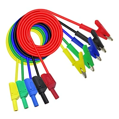 Immagine di Cavo per multimetro impilabile, 4 mm, spina a banana coccodrillo, test elettrici di laboratorio, 1 m (5 colori), 5 pezzi
