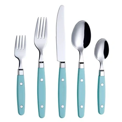 Immagine di ANNOVA Set di posate da 20 pezzi in acciaio inox con manico colorato rivetto/posate retrò 4 coltelli cena; forchette insalata; cucchiai