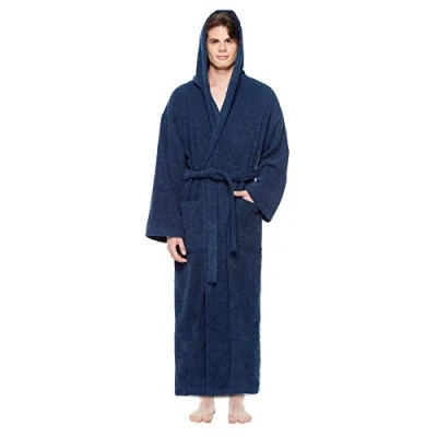 Immagine di Arus Astrom Accappatoio da uomo con cappuccio, lunghezza alla caviglia, 100% cotone spugna, Taglia uomo: XXL lunghe, unisex: 3XL Blu Marino