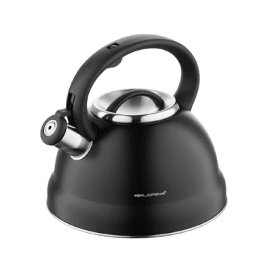 Immagine di FLORINA Bollitore Acqua (2,5 l) I per Tè in Acciaio Inox JACOB con Fischio Automatico Manico Bakelite Teiera Induzione Adatto a Tutti Tipi di Fornello Nero
