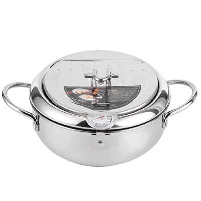 Immagine di Sharainn Tempura friggitrice, friggitrice in Stile Giapponese con Coperchio per pentola e Utensili da Cucina Filtro dell&#039;olio (L 24 cm)(Small 20cm)