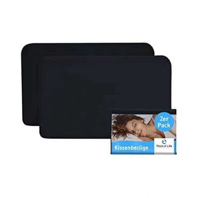 Immagine di Federa cuscino per cuscini da viaggio o bambino cm 40x25, in particolare VOLAR 92% cotone e 8% elastane, senza cuciture, adattabile, con cerniera (Nero, Confezione doppia)