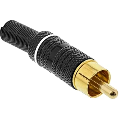 Immagine di InLine 99110P Connettore RCA a saldatura, in metallo nero, anello bianco, per cavo da 6 mm