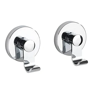 Immagine di Wenko set di ganci Vacuum Loc Irun, 2 ganci, per asciugamani la cucina, il bagno e tutta casa, fissaggio senza perforazione, appendiabiti, ciascuno 6x7x5cm, cromato