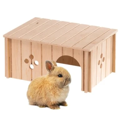 Immagine di Ferplast Casetta per Conigli, Accessorio Gabbia con Tetto Piano e Fori di Aerazione, in Kit Montaggio, 33 x 23,6 h 16 cm, SIN 4646 Casa Legno Coniglio, Coniglio Nano